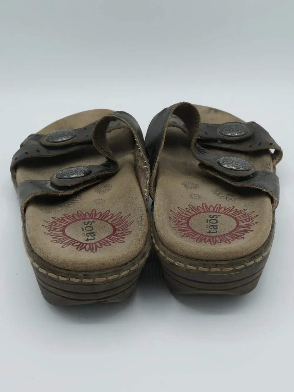 Taos Miracle Brown Leather Adjustable Slide Sandals Women's Size 40 (US 9)